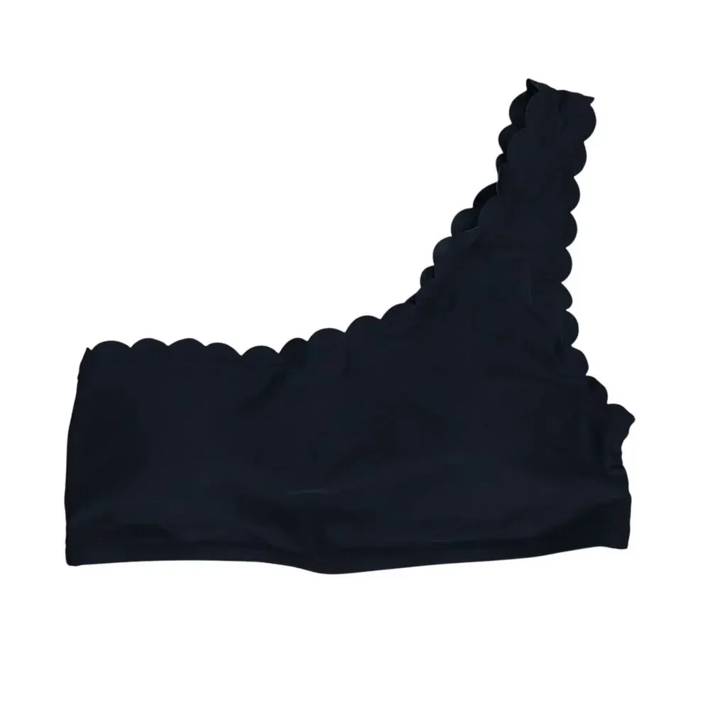 J.Crew Factory Scalloped One Shoulder Bikini Top Black Size Large NWT